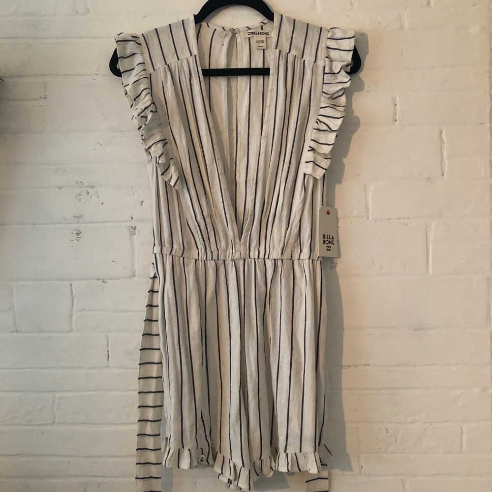 Striped shorts romper with belt